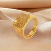 Japanese-Korean Simple Square Carved Flower Gold-Plated Copper Ring for Men - Wedding Celebration Jewelry