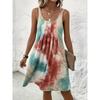 Nuovo Vestito Moda Senza Maniche Tie Dye Stampato Primavera/Estate Ampio Pieghettato Elegante A-line Corto da Festa Casual Semplice Vestito Estivo