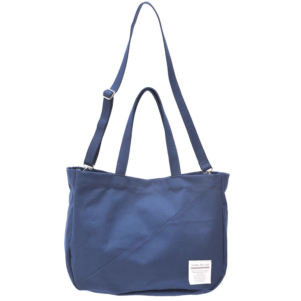 [Переименовать] Двухсторонняя сумка через плечо с оригинальной биркой, холщовая сумка-тоут через плечо, темно-синяя