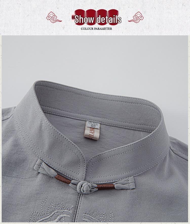 Chinese Cotton-Linen Men's Short-Sleeve Tang Suit - Summer Tai Chi Shirt for Middle-Aged and Elderly