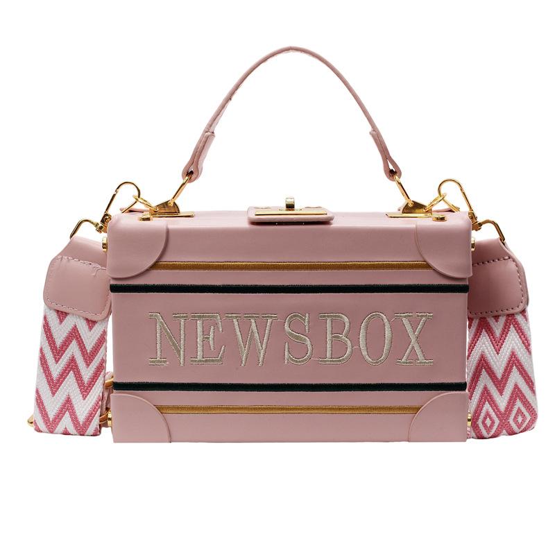 

Bag women s bag 2025 new European and American fashion embroidery thread letter portable box bag wide shoulder strap crossbody box bag tide рожевий