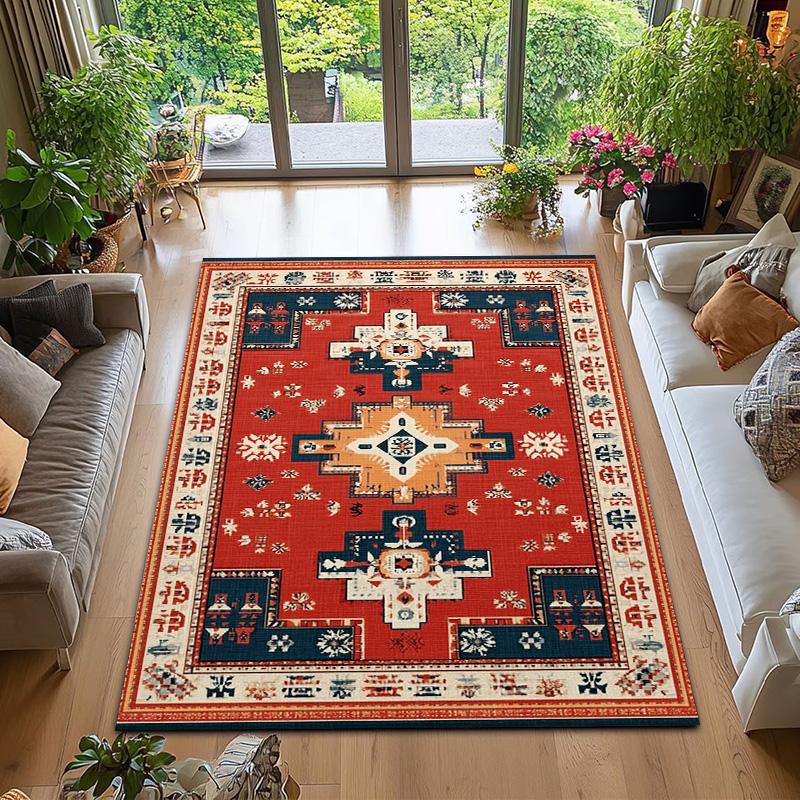 RAKKS Moroccan Red Area Rug with Non-Slip Backing, Ideal for Living Room, Dining Room, Bedroom - Vintage, Easy Clean, Durable,