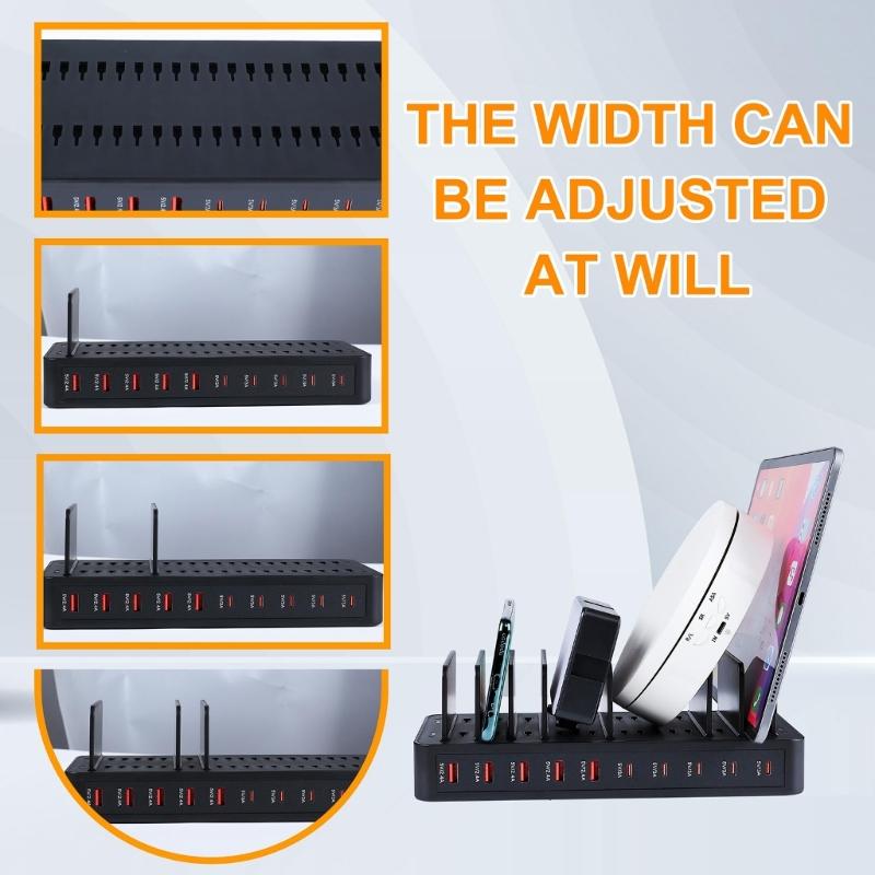 Intelligent European Plug Desktop Chargers with 10 Ports 5 USB 5 Type C ABS Material for Organized Multi Device Charging