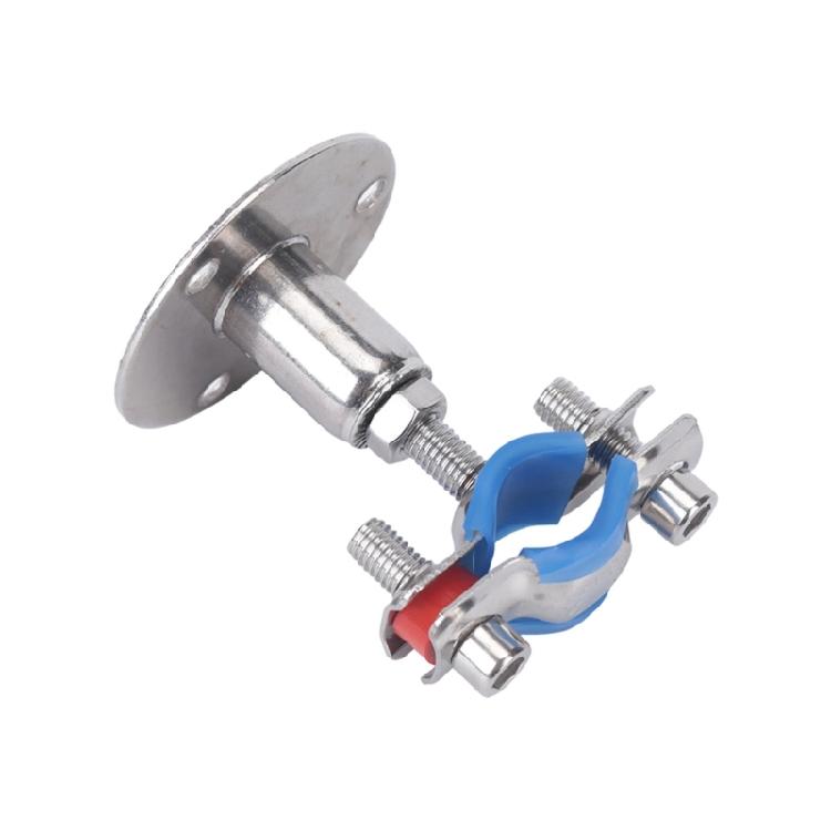 Round Base Pipe Support Bracket 4 Pack with Height Adjustment, Rubber Lined Grip and Stainless Hardware for Repairs