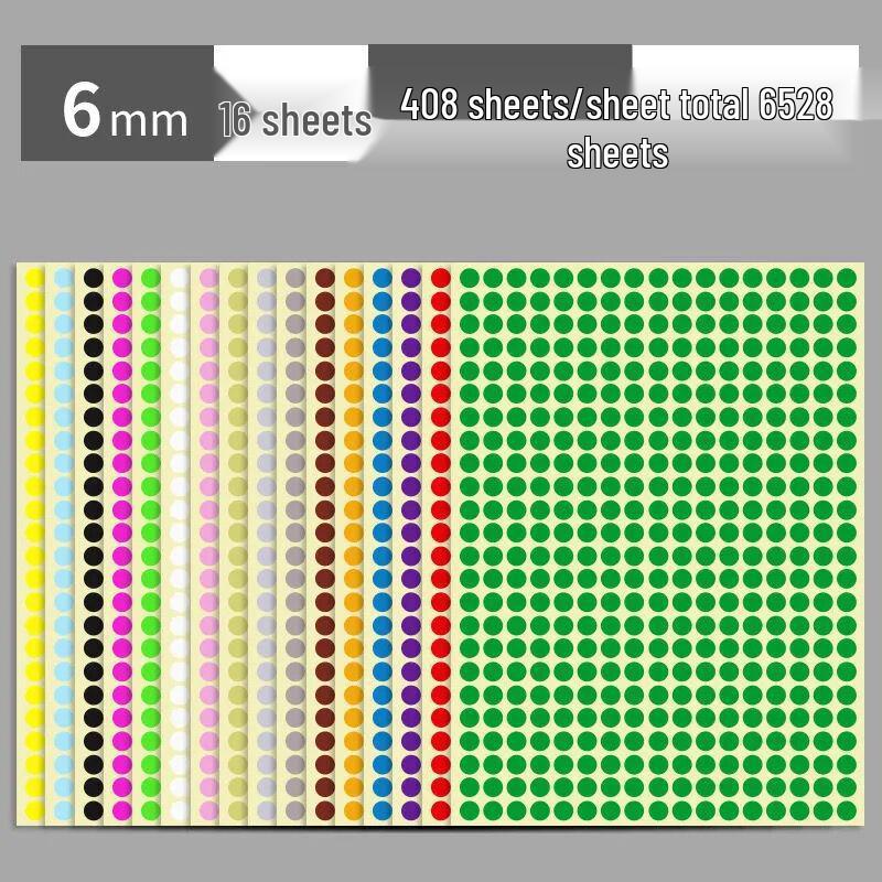 16-Color Round Self-Adhesive Dot Labels - Tear-off White Stickers for Sorting and Marking