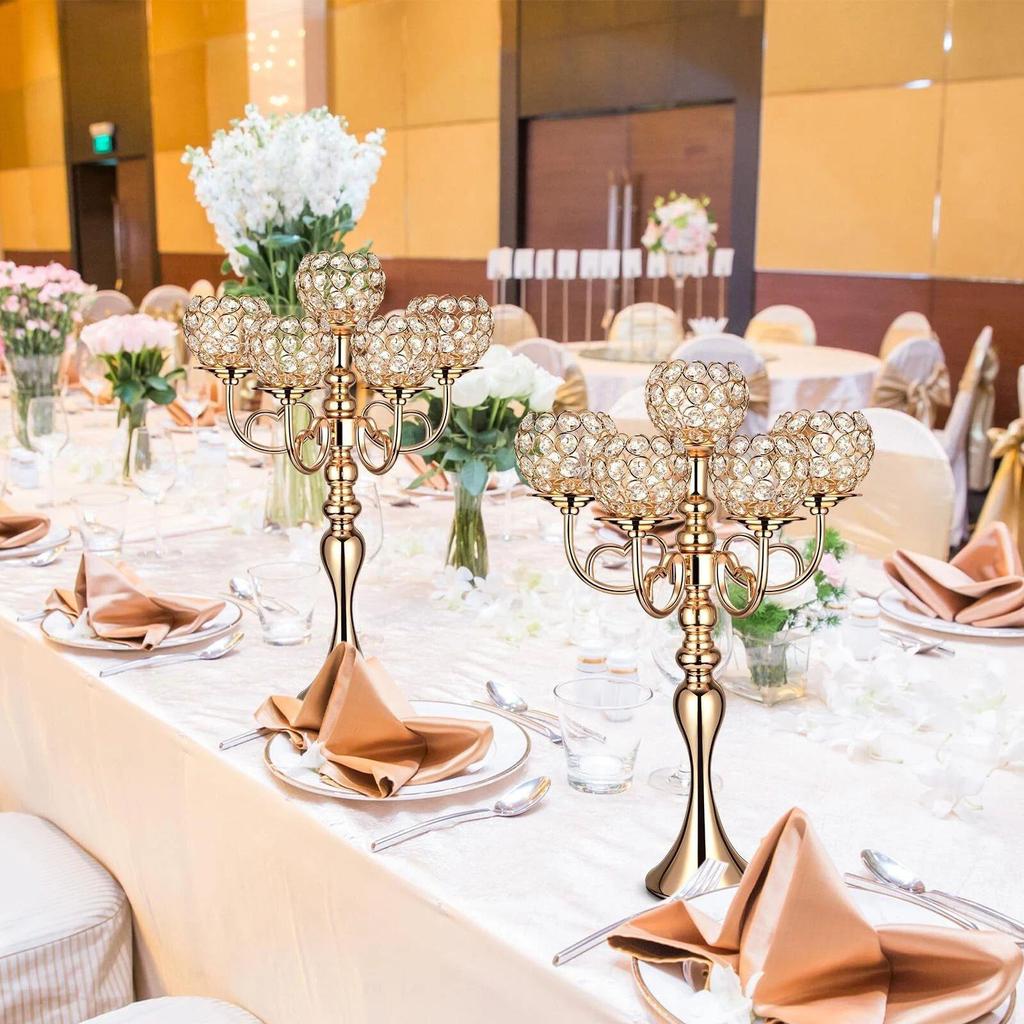5-Head Crystal Candelabra for Weddings and Banquets