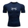 Men's Quick Dry Compression Fitness Workout T-shirt, Spiky Death Metal Revenge Text Printed Athletic Short Sleeve Top for Gym Running Training Sports