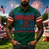 Men's Casual Short Sleeve Polo Shirt with Graphic Print and American Flag Pattern Sleeves Button Down Collar Athletic Fit