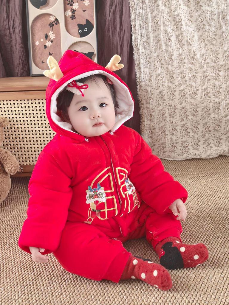 Chinese Style 300g Winter Romper - Thick Baby Clothes, Festive First Birthday and New Year Outfit