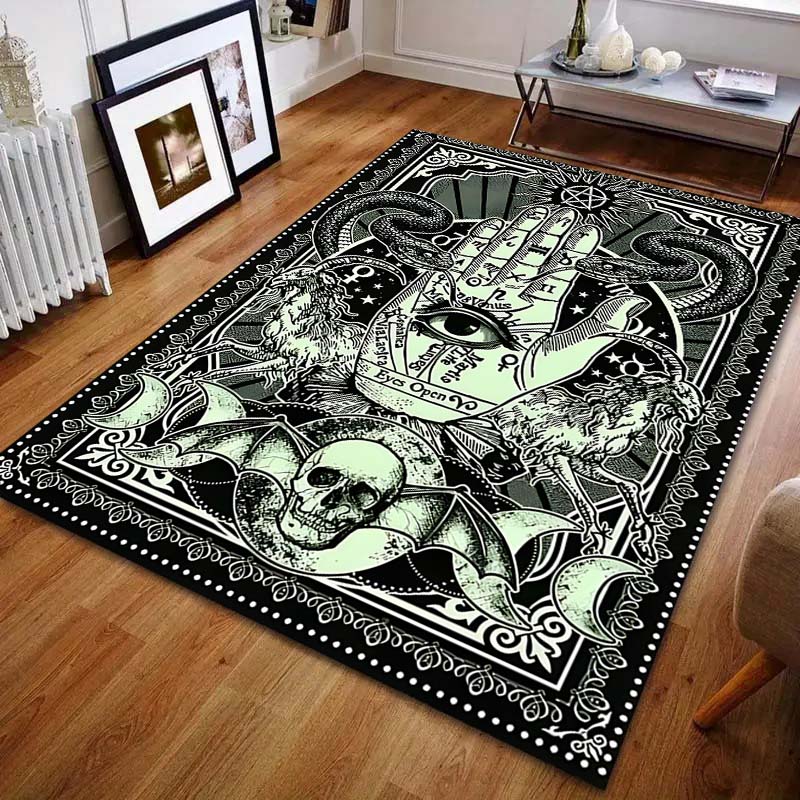 Personalizovaný koberec s potiskem očí a tmavé palmy pro ložnici, obývací pokoj, k posteli, k pohovce, podlahová rohož, moderní domácí dekorace, prostorový koberec