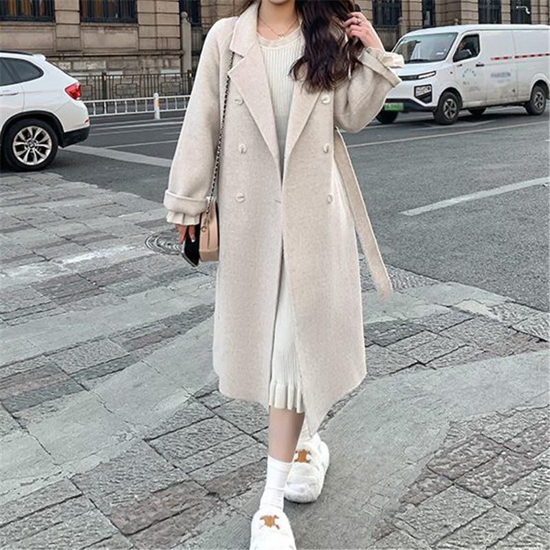 Tooxika New Autumn And Winter Commuter Solid Color Wool Coat For Women Mid-length Lace-up Wool Coat