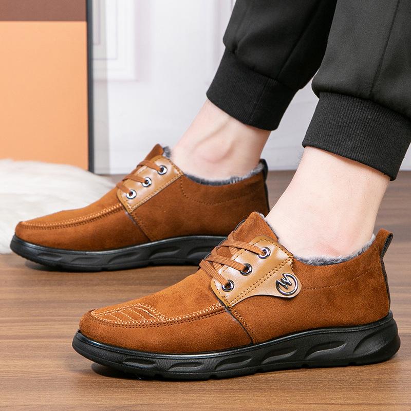 Classic Retro Brown Men Short Boots 2025 New Winter Plush Warm Comfortable Cotton Shoes Trend Outdoor Work Casual Sports Shoes