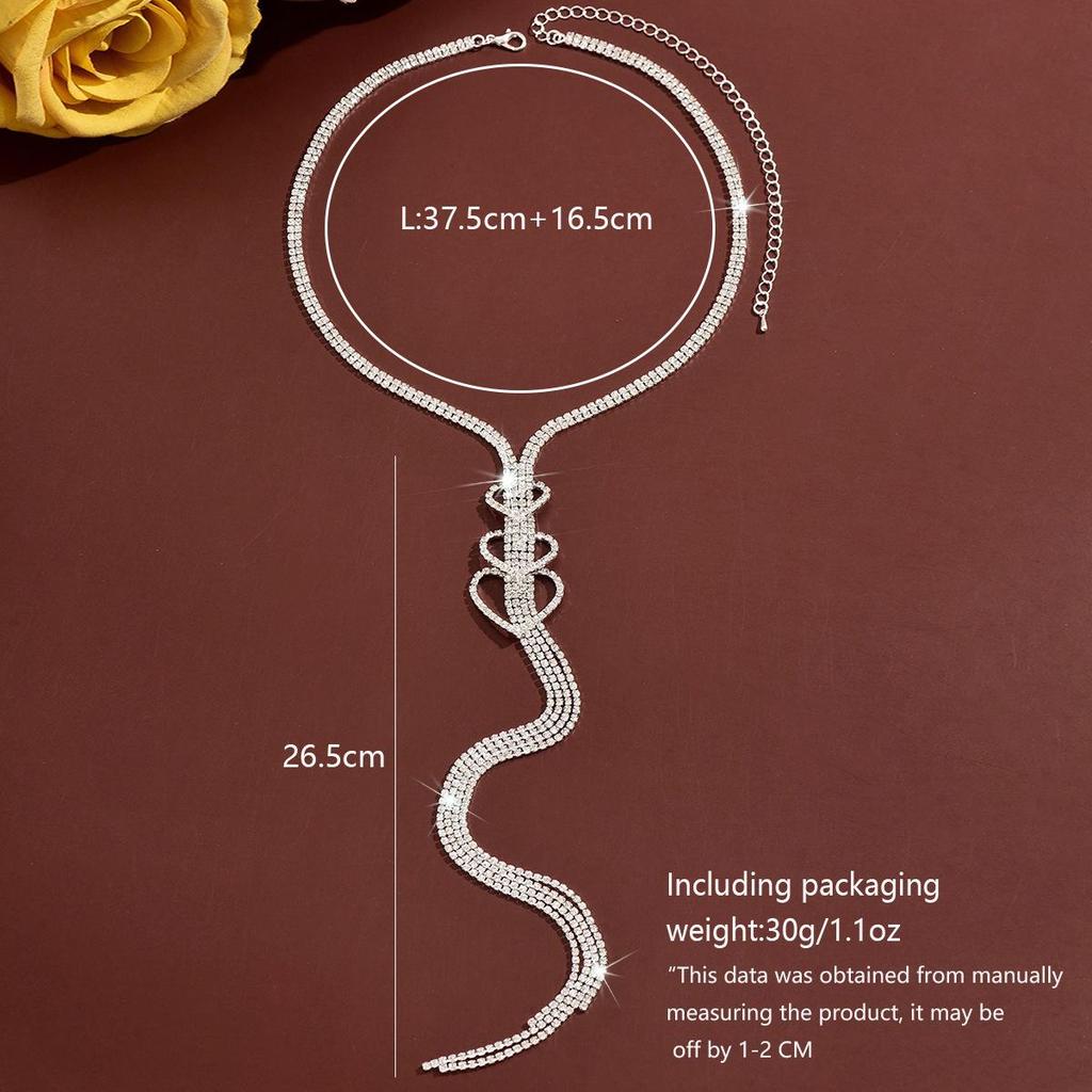 Eco-Friendly Rhinestone Heart Tassel Necklace - Fashionable Light Luxury Choker for Women