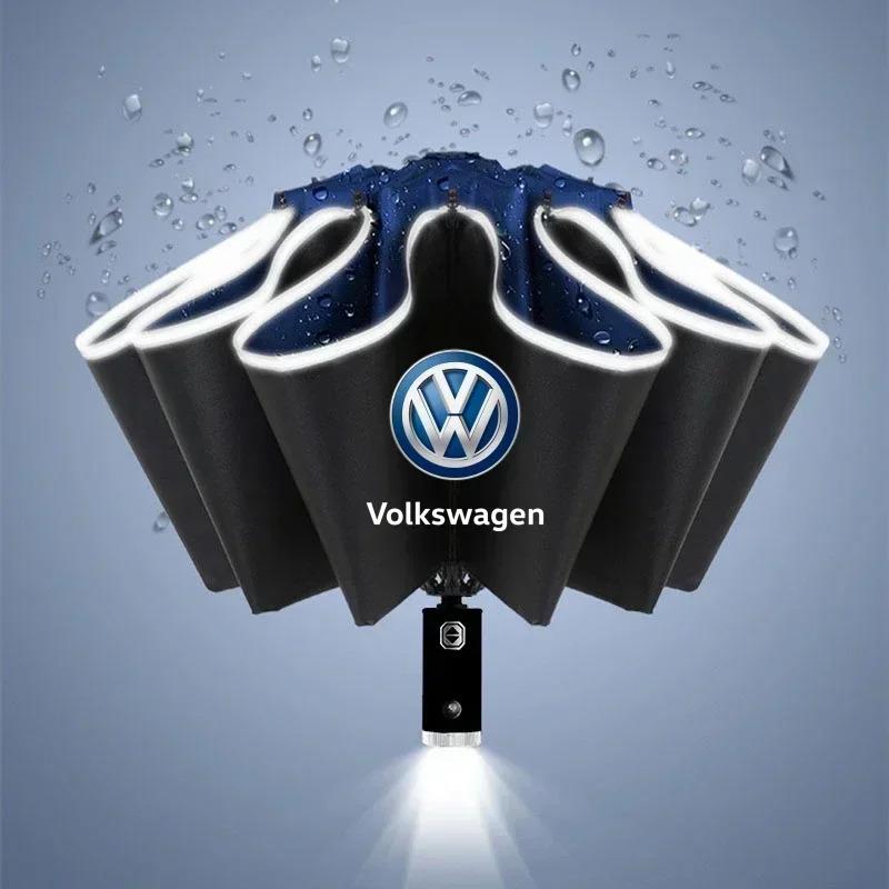 Automatic Umbrella with Reflective Stripe Reverse Led Light Umbrella For Volkswagen VW Golf Polo Tiguan Passat Touareg Magotan T