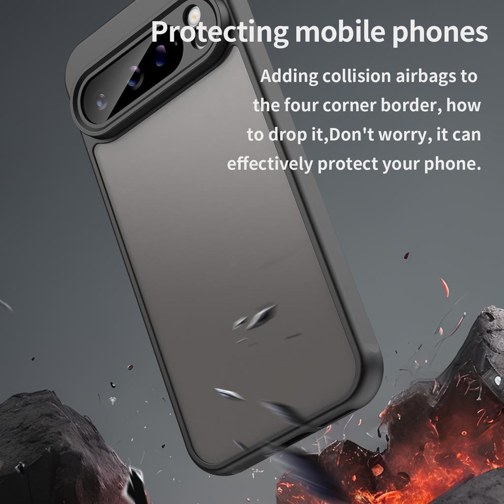 For Google Pixel 9 Pro XL Case Drop Proof Airbags Frosted Translucent PC + TPU Phone Back Cover