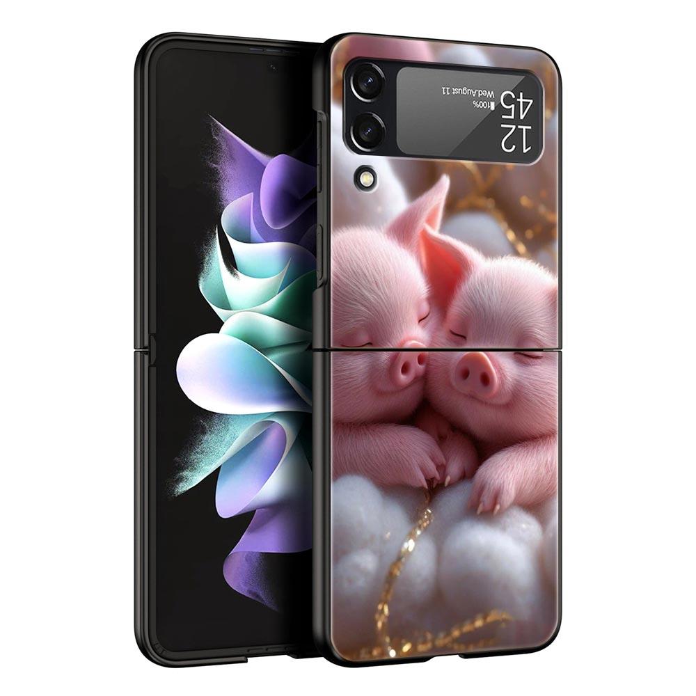 Cute Pig Hard PC Phone Case For Samsung Galaxy Z Flip 7 6 5 4 Black Cover For Galaxy Z Flip 3 Foldable Shell Fundas Capas Coque