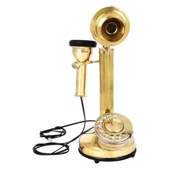 Candlestick-Telefon Schwarz & Gold & Vollgold Vintage Festnetztelefon aus Messing Antikes Drehrad für den Schreibtisch