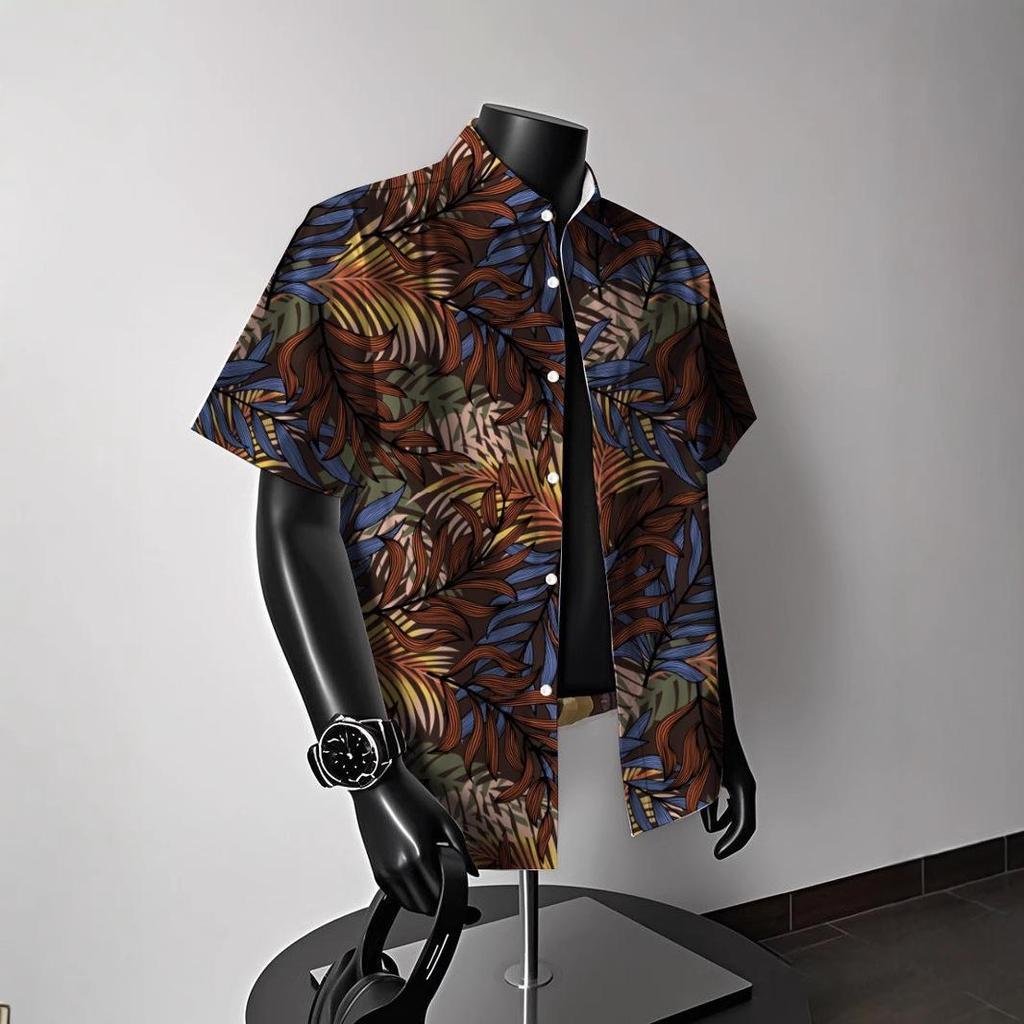 Men's Vintage Hong Kong-Style Hawaiian Floral Short-Sleeve Shirt: Trendy Summer Beachwear for Couples