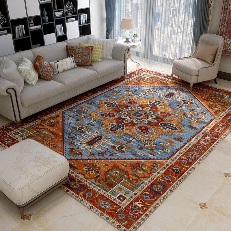 American Retro Living Room Decoration Carpet Boho Bedside Rugs for Bedroom Large Area Non-Slip Mat Washable Lounge Rug Tapis
