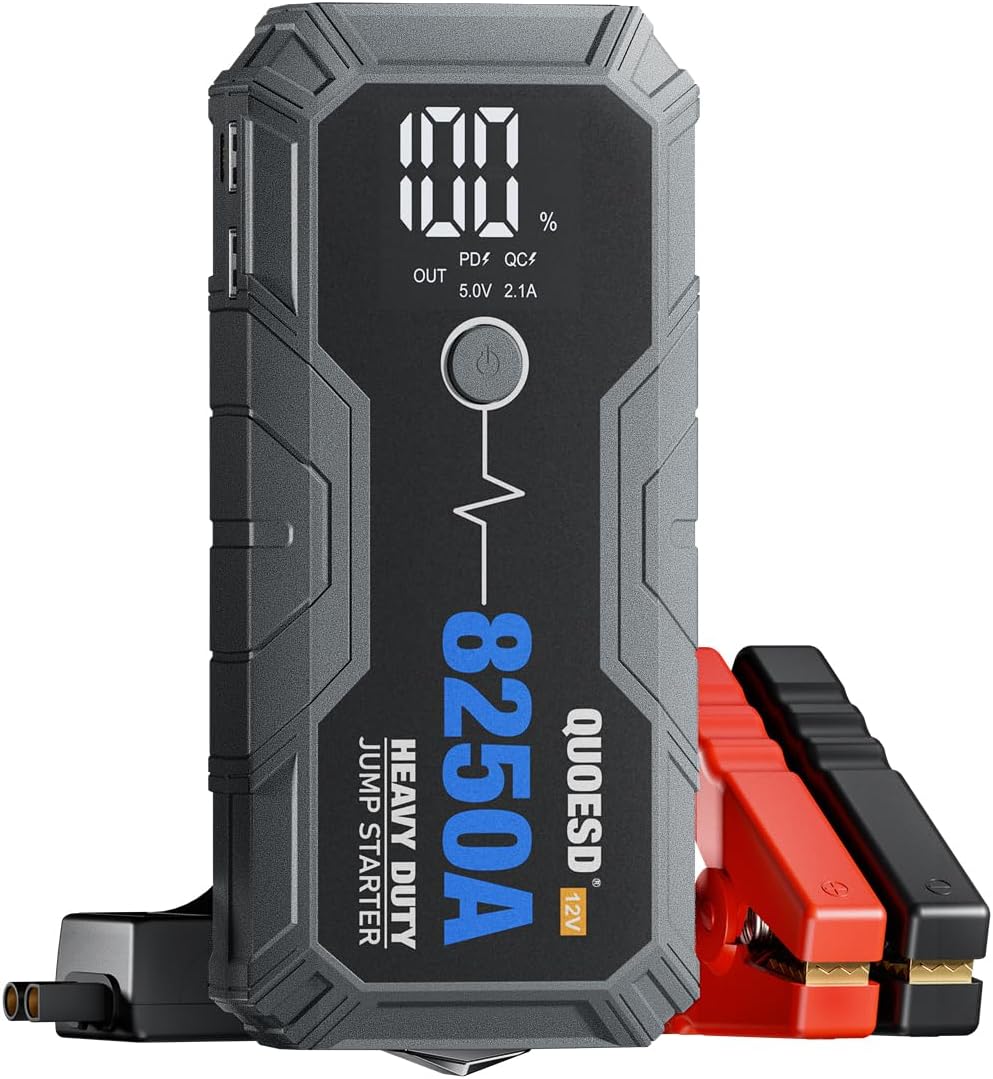 

Пусковое устройство 8250A 12V Портативный автомобильный бустер с блоком питания 60 Вт, 48 месяцев в режиме ожидания, для бензиновых и дизельных двигателей объемом 10 л+
