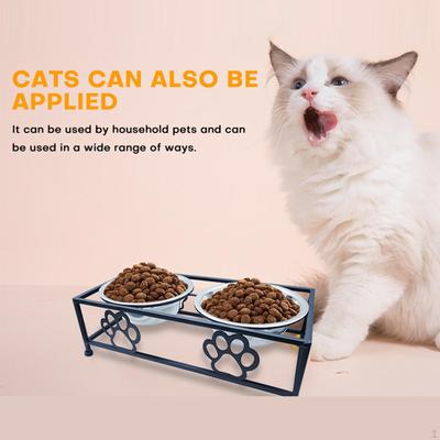 Elevated Dog & Cat Bowls with Stand Raised Pet Feeding Station Black Iron Support Anti Slip Feet