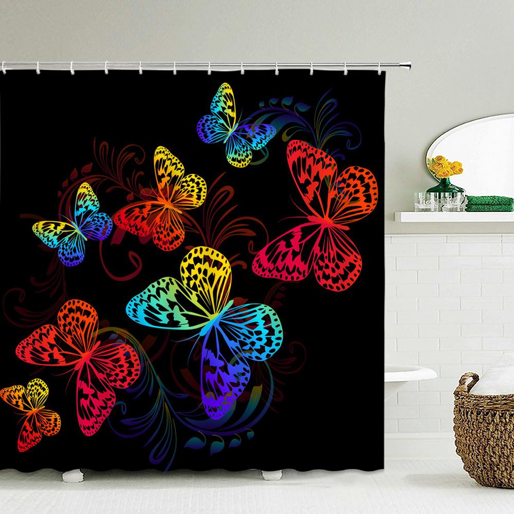3D Colorful Butterfly Waterproof Fabric Shower Curtain Bathroom Curtains Beautiful Flowers Printed Bath Screen Home Decoration