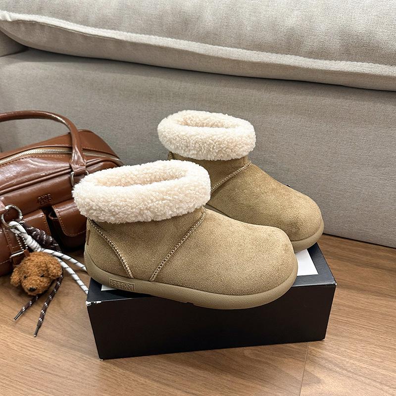 Versatile snow boots women's platform big head short boots 2025 new velvet cotton shoes frosted leather bread shoes