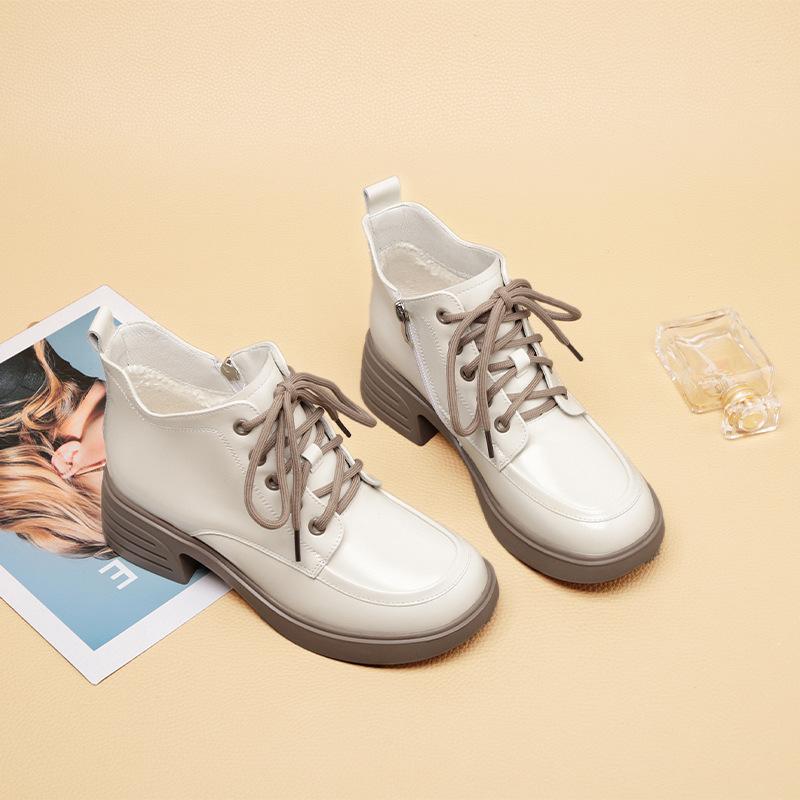 Fashion Autumn Winter Women Shoes Patent Leather Plush Warm Women Boots Platform Thick Sole Ankle Boots Women Shoes High Heel Boots