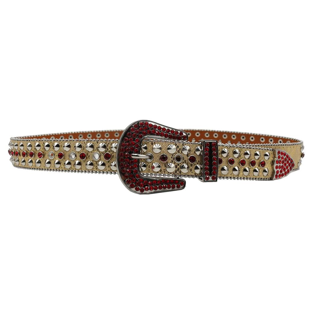 High-End Unisex Rhinestone Leather Belt - European American Hip Hop Punk Style, Trendy Versatile Outdoor Waistband