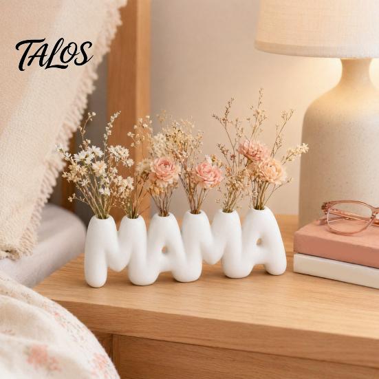 3D-gedruckte MAMA-Buchstaben-Vase, Kreativer Blumenhalter zum Muttertag mit mehreren Einstecklöchern, Minimalistische weiße Schreibtischdekoration für Schlafzimmer Esstisch