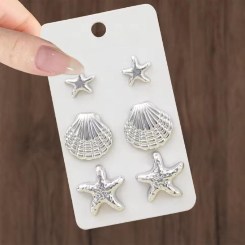 6 Pièces/ensemble Boucles d'oreilles Étoiles de Mer Dorées Imitation Coquillage Mode Fête de Plage Accessoires de Vacances Quotidien pour Femmes Zircon