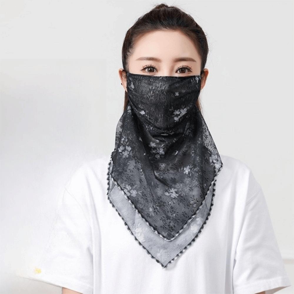 Lace Ice Silk Mask Elastic Sunscreen Veil Fashion Triangular Scarf  Sports