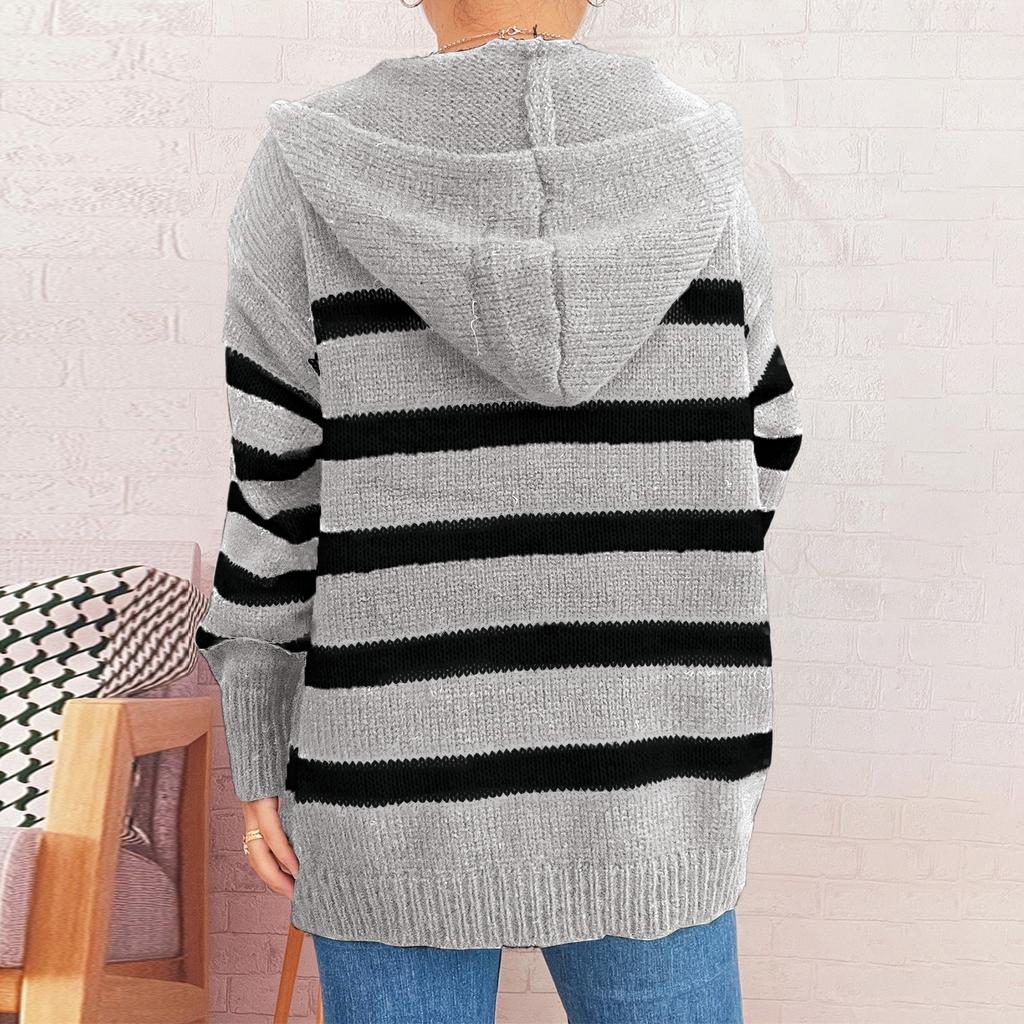 Women's Fashionable Casual Loose Fitting Plus Large Cap Knitted Sweater Single Breasted Long Sleeved Knitted Cardigan Sweater Jacket