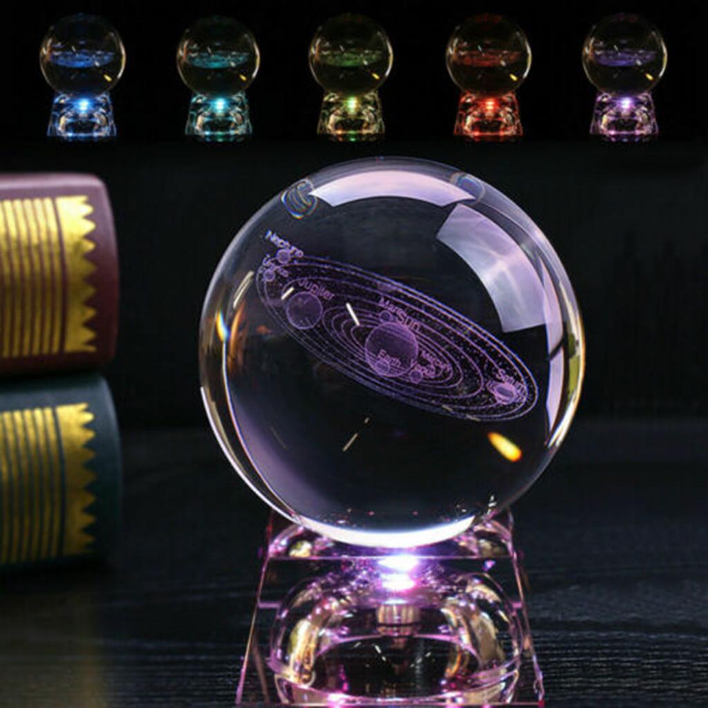 3D Solar System Crystal Ball Engraved Solar System Miniature Planets Model