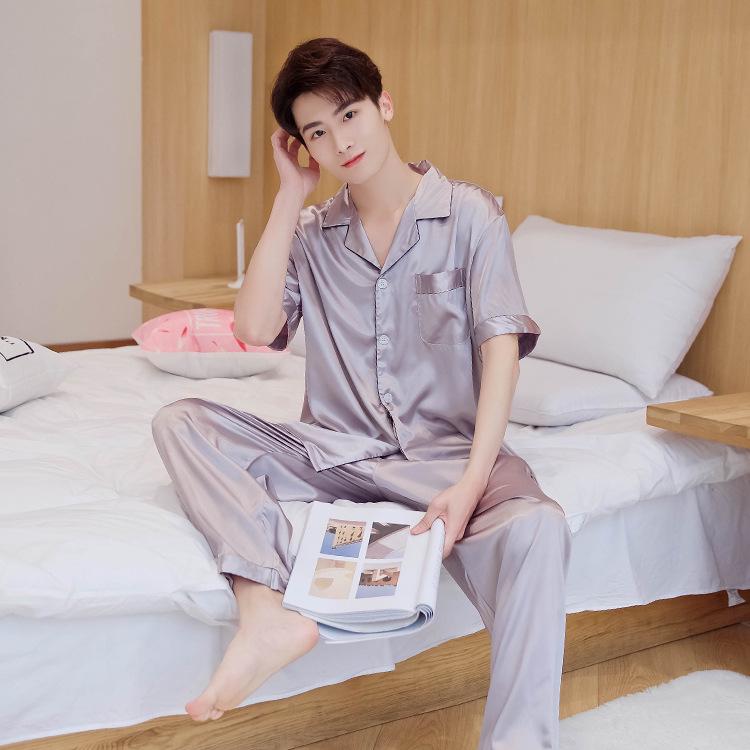 Han Yatong Silk Couple Pajamas Set: Autumn Long Sleeve Cardigan Homewear