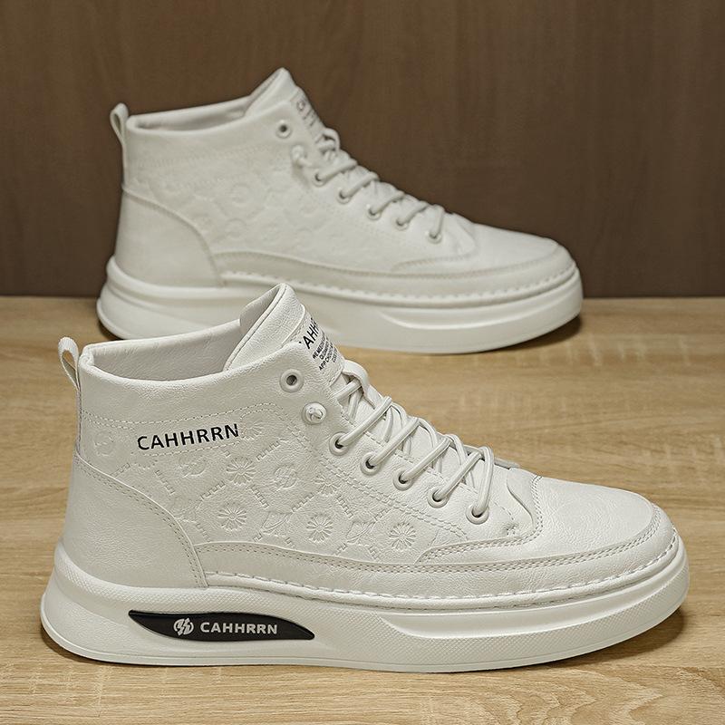 

Autumn High-Top Leather Casual Little White Shoes Fashion Round Head Elastic Band Foot Cover Flat Baseplate Shoes Men S Shoes 39