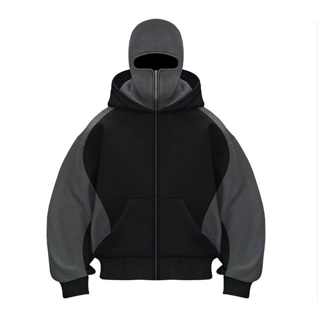 Men's Double Hood Colorblock Loose Trendy Hood Cardigan Zipper Hoodie