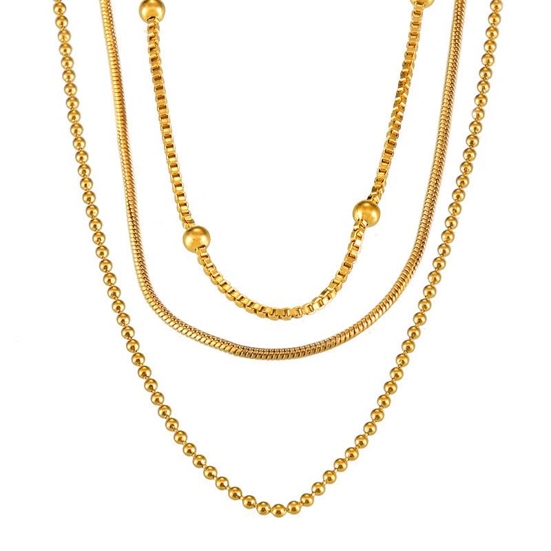 Stapelbare Halskette aus Titanstahl, runde Perlen für Damen, Schlangenknochen-Kettenhalskette, lichtecht