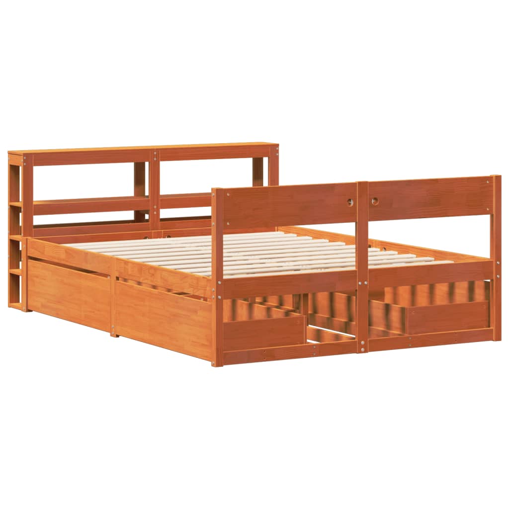 Solid Wood Bed Without Mattress Wax Brown 135 X 190 Cm Pine Wood