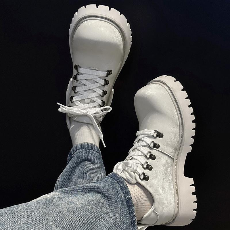 Fashion Retro Men's Thick-Soled Lace-Up Casual Shoe Comfortable And Anti -Slip Oxford Shoe Round -Toed Classic Height-Increasing Shoes
