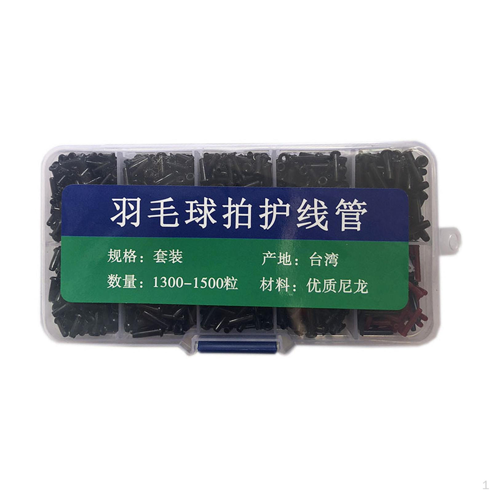 

1300 Pieces Badminton Racket Eyelets Grommets Kit Assortment Protectors Nylon String Connectors Black