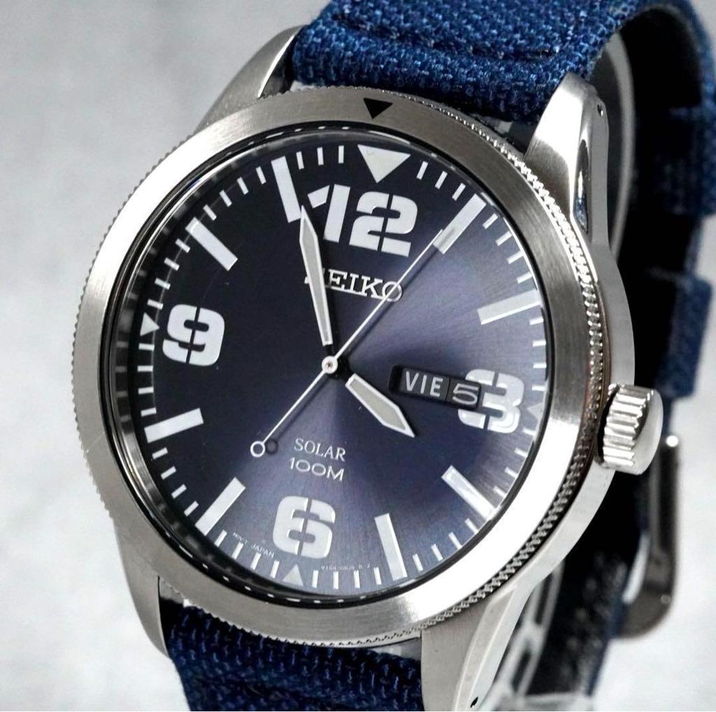 [USED] SEIKO Military Round Day Date Watch Solar Extreme