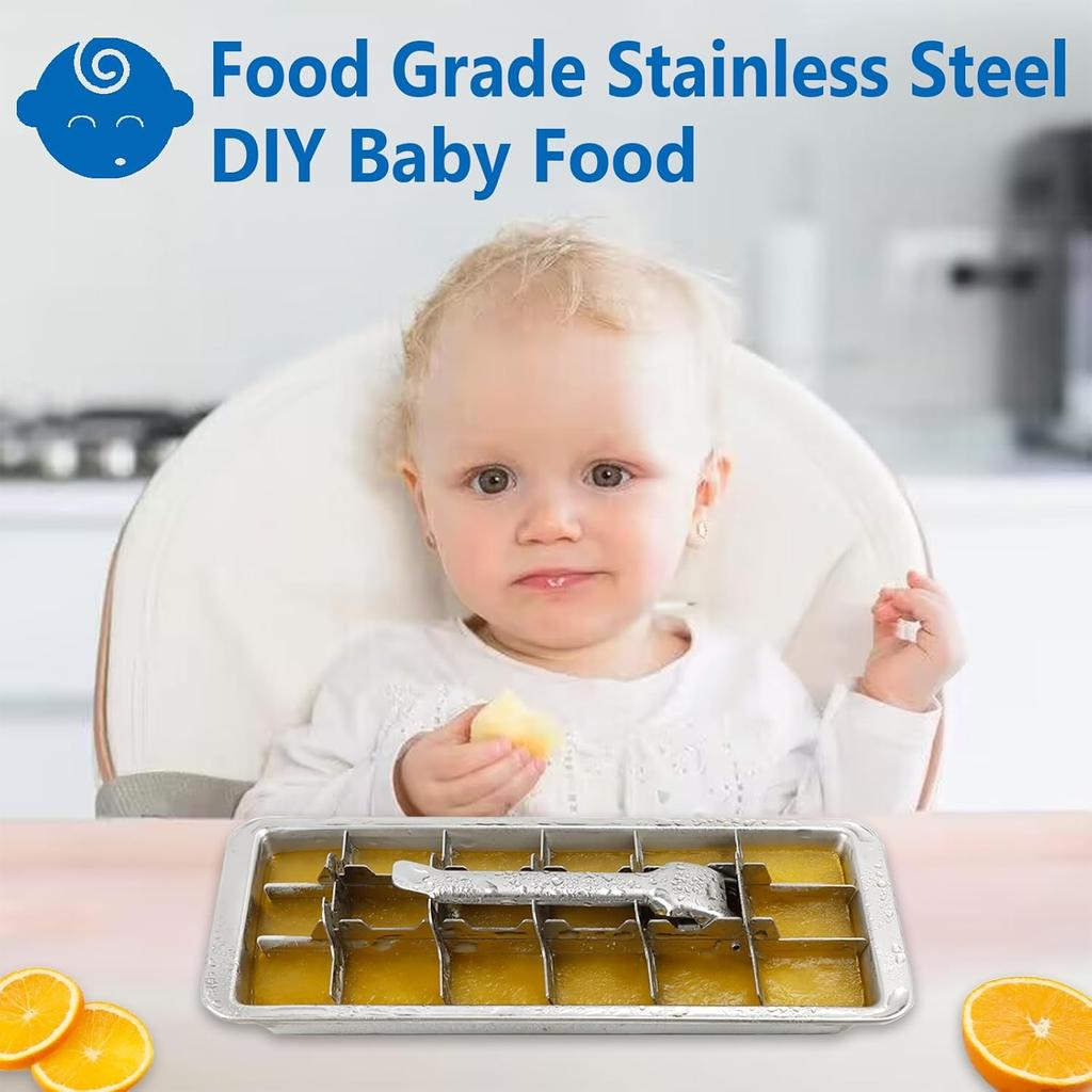 KAYCROWN 18/8 Stainless Steel Ice Cube Tray, 18 Slot Ice Tray with Easy Release Handle for Making Various Ice Cubes and Frozen Foods, Removable Slots