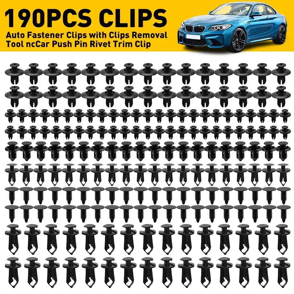 190PCS Universal Auto Fastener Clips Plastic Rivets 6 Sizes Car Push Pin Rivet Trim Clip Bumper Fender Door Panel Retainer Kit