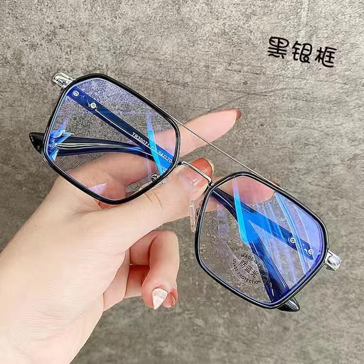 Double Beam Glasses Retro Flat Light Glasses Frame Internet Celebrities With The Same Degree Anti-Blue Myopia Glasses Glasses Frame