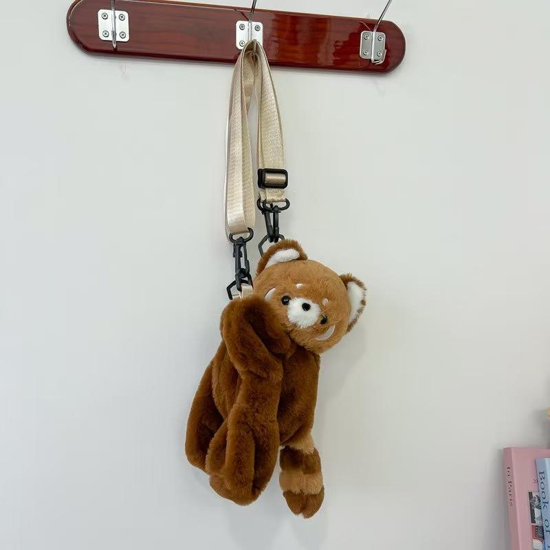 Red Panda Plush Backpack Cute Plushie Doll Women Crossbody Fur Soft Shoulder Bag for Camping Travel Party Female Birthday Gift
