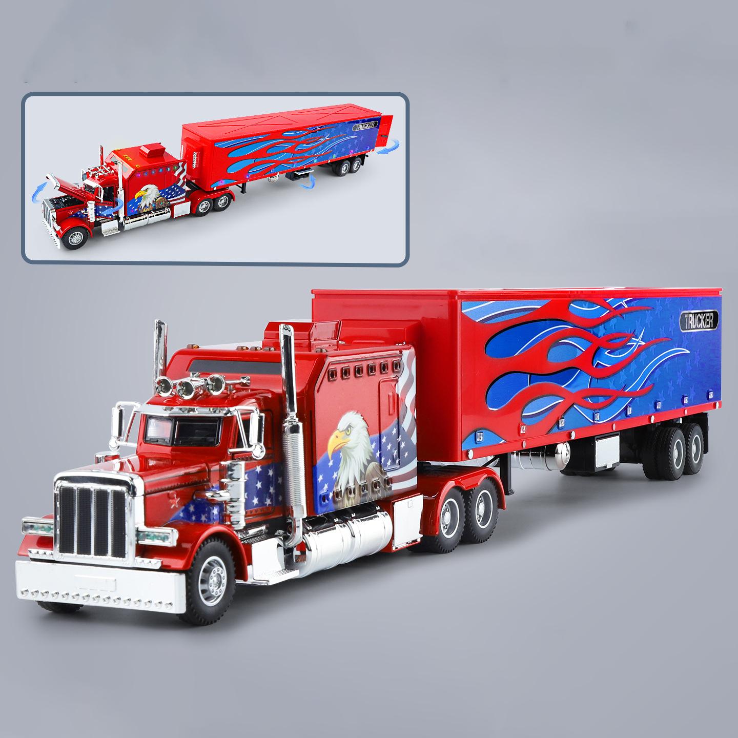 1/24 Legierung Schwerer Sattelzug LKW Kopf Auto Diecasts Metall Container LKW Ingenieurwesen Transportfahrzeuge Automodell Sound Licht