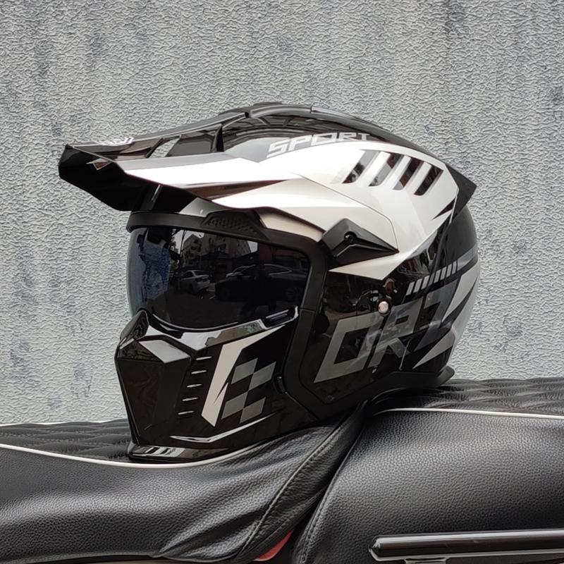 ORZ Street Fighter Cască Combinată Cască de Motocicletă pentru Bărbați și Femei Cască Retro Full pentru Four Seasons Detașabilă DOT