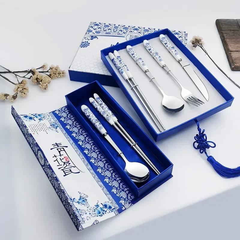 Personalized Laser Engraving Patterns Portable Creative Stainless Steel Korean Chopsticks and Spoon, Cartoon Children Gift