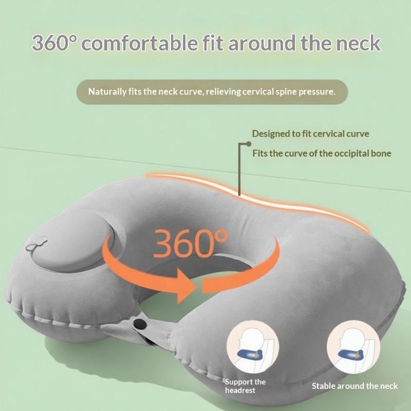 Flocking Inflatable Portable Neck Pillow That Can Be Stored And Self Filled Suitable For Outdoor Travel Business Trips Camping